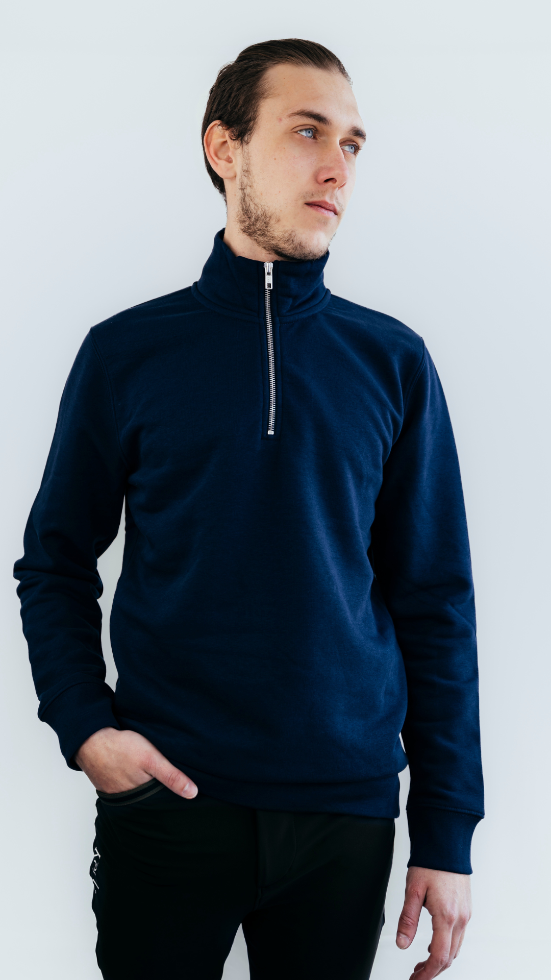 BARHAIM - SWEAT ZIP HOMME BLEU MARINE